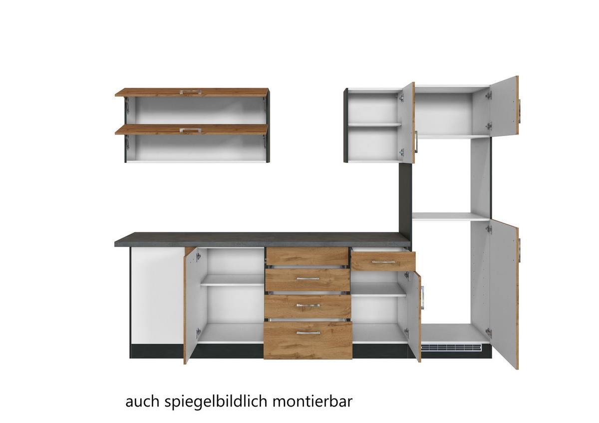 Eckküche Winkelblock Ohne Geräte 270x210 Cm Eichefarben - Eichefarben/Anthrazit, MODERN, Holzwerkstoff (210/270cm) - Held