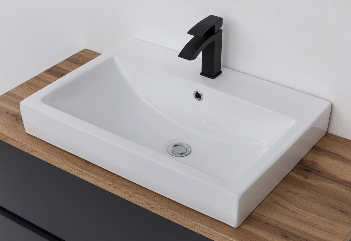 Waschbecken Mit Unterschrank B: 100 Cm, Weiß Dekor - Eichefarben/Weiß, Basics, Keramik/Holzwerkstoff (100cm) - Held