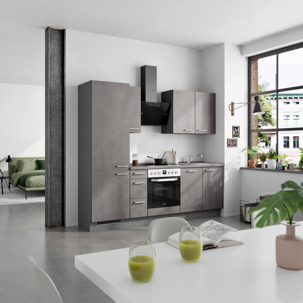 Kuchynská linka 240 cm, bridl.šedý betón/bridl.šedá - farba ušľachtilej ocele/bridlicová, Modern, kov/kompozitné drevo (240cm) - Nobilia