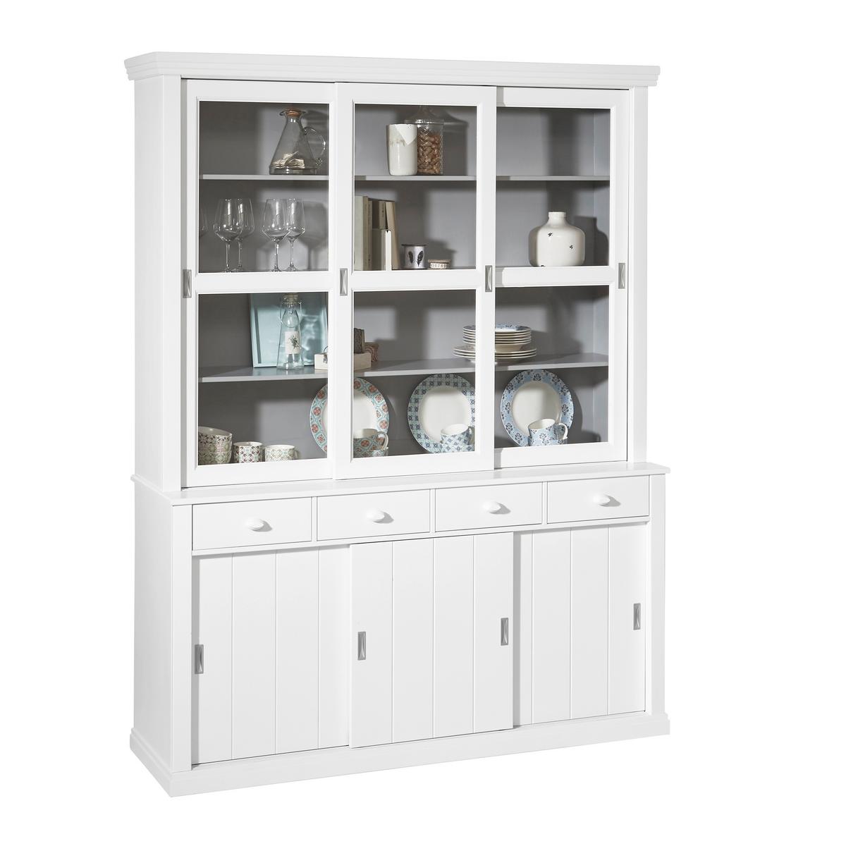 Vitrine Lagos Weiß B: 166 cm - Weiß, Design, Glas/Holz (166/214/48cm) - Livetastic