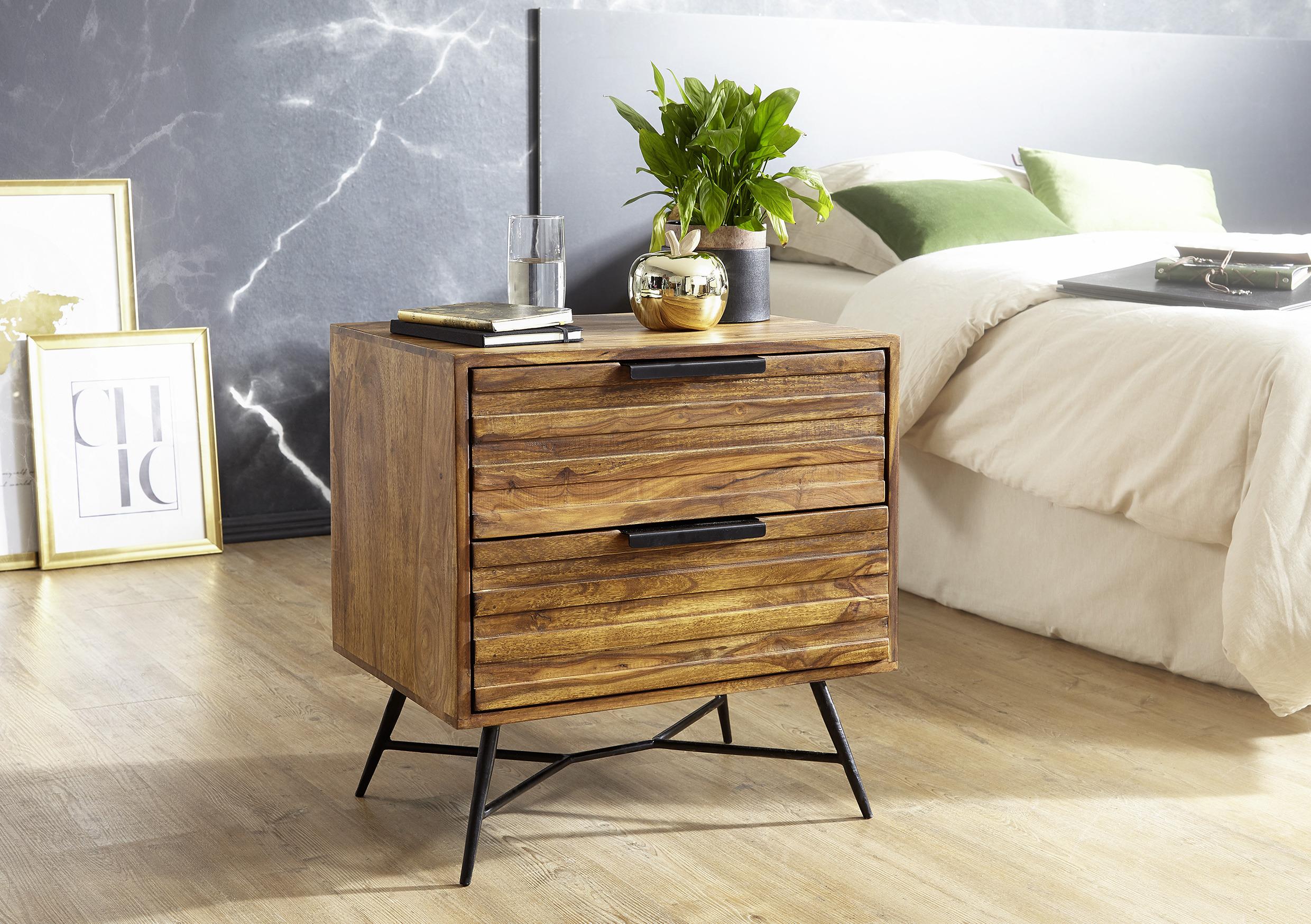 Nachtkästchen Sheesham Massiv H: 60 Cm Nishan - Sheeshamfarben/Schwarz, Design, Holz (60/60/40cm) - MID.YOU