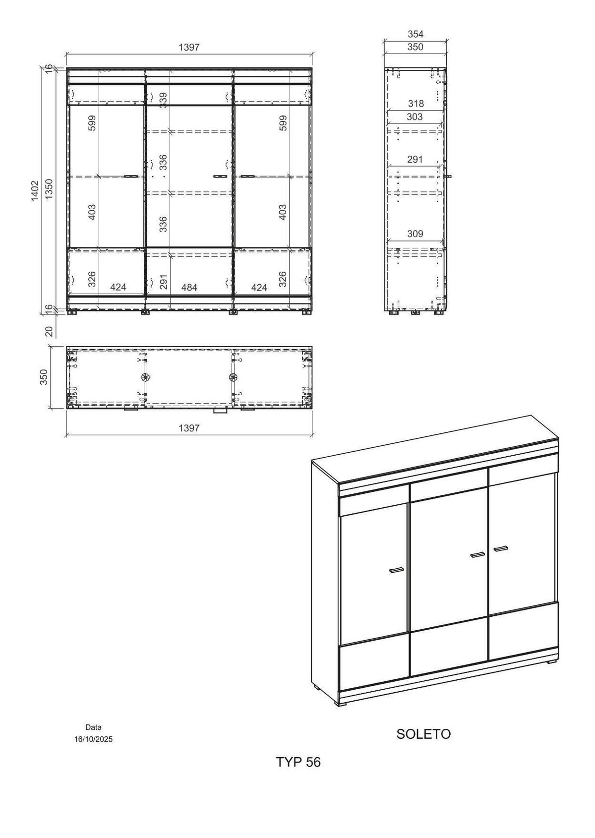 Highboard Soleto Graphit-/Eichefarben B: 140cm - Eichefarben/Schwarz, Design, Glas/Holzwerkstoff (140/141/35cm) - MID.YOU