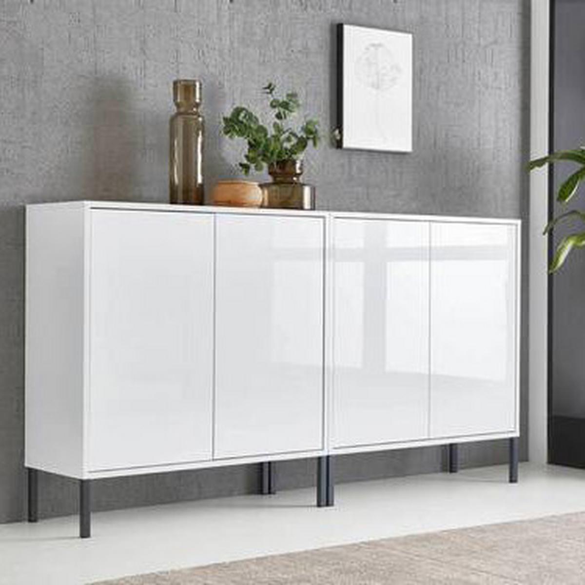 Sideboard Mailand 2 B: 158 Cm Weiß - Weiß Hochglanz/Anthrazit, MODERN, Holzwerkstoff (158/86/33cm) - MID.YOU