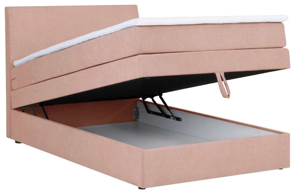 Boxspringbett mit Bettkasten 120x200 Wickie - Schwarz/Rosa, KONVENTIONELL, Holz/Textil (120/200cm)