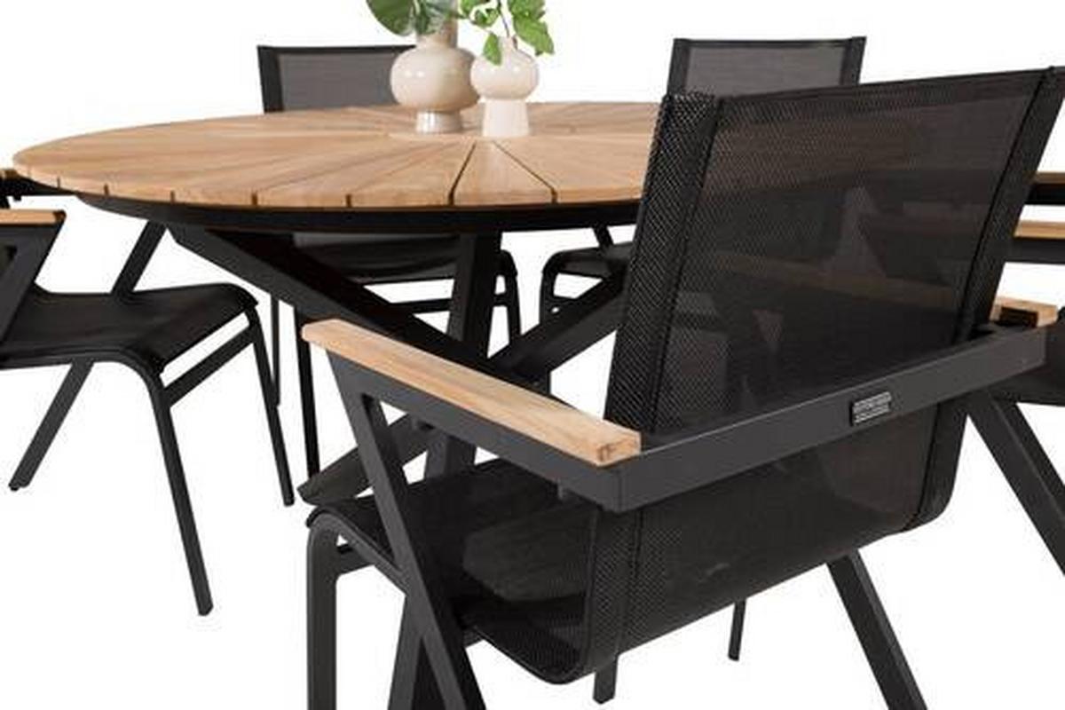 Gartentisch Mexico - Schwarz/Naturfarben, Basics, Holz/Metall (140/140/75cm) - Gardenson