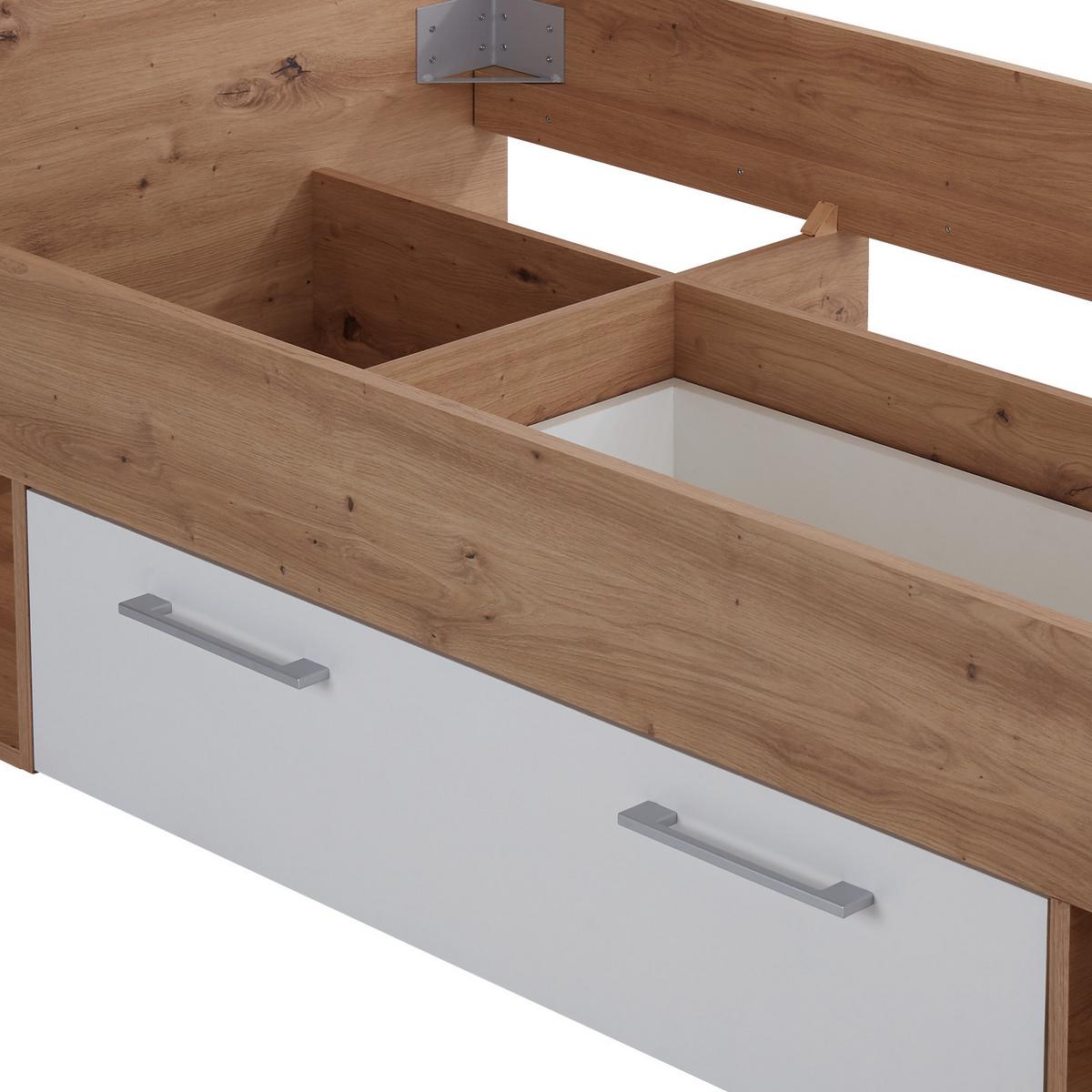 Ágykeret Box 90/200 Cm - grafitszürke/tölgyfa színű, Modern, faalapú anyag (90/200cm) - Ondega