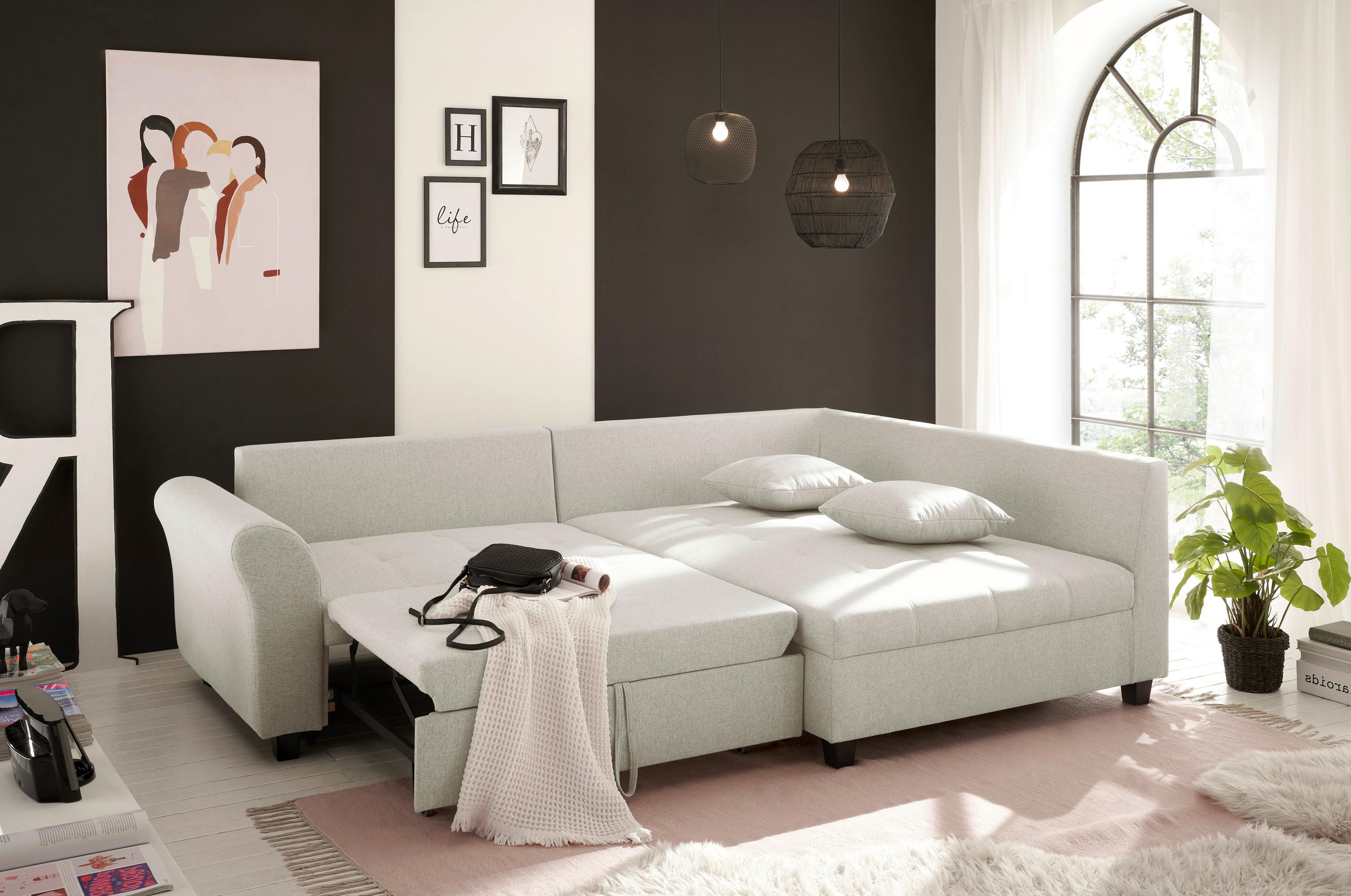 Ecksofa Liz Beige S: 252x175 cm - Beige/Schwarz, MODERN, Textil (252/175cm) - Livetastic