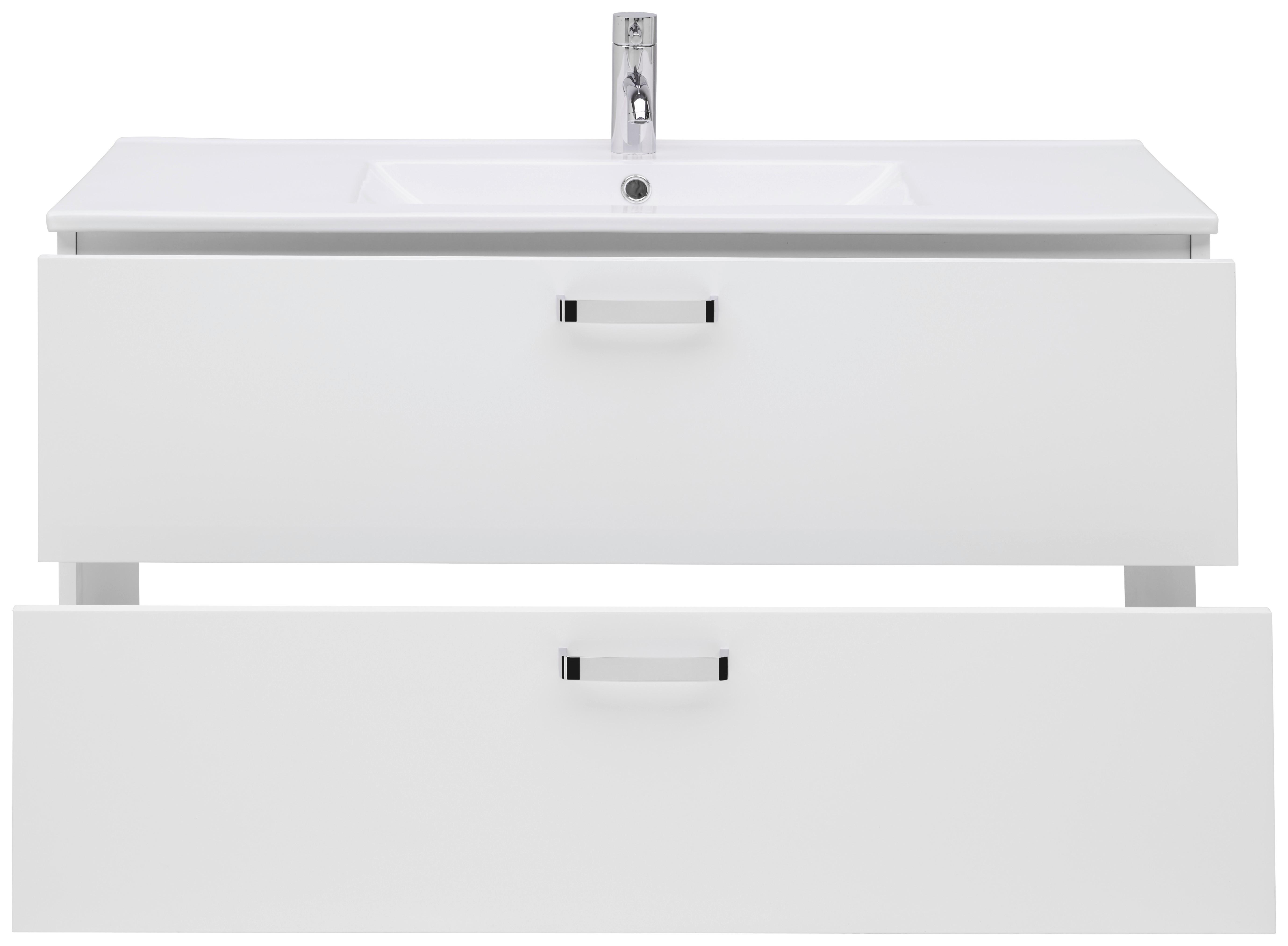 Waschbecken mit Unterschrank B: 100 cm Weiß - Weiß Hochglanz/Weiß, KONVENTIONELL, Keramik/Holzwerkstoff (100/56/46,5cm) - Ondega