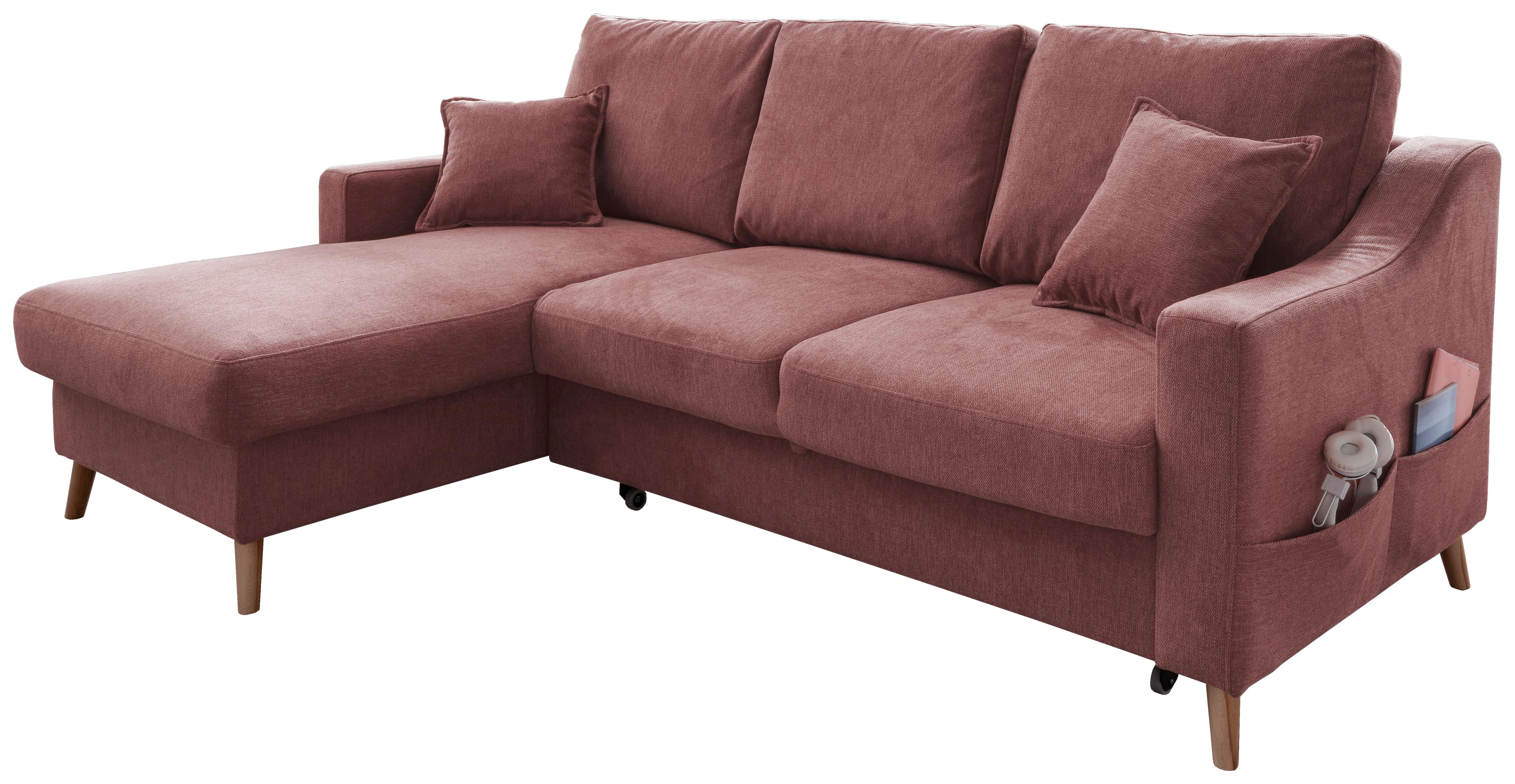 Ecksofa mit Schlaffunktion Valentina Rosa - Rosa/Naturfarben, KONVENTIONELL, Textil (150/228cm) - P & B