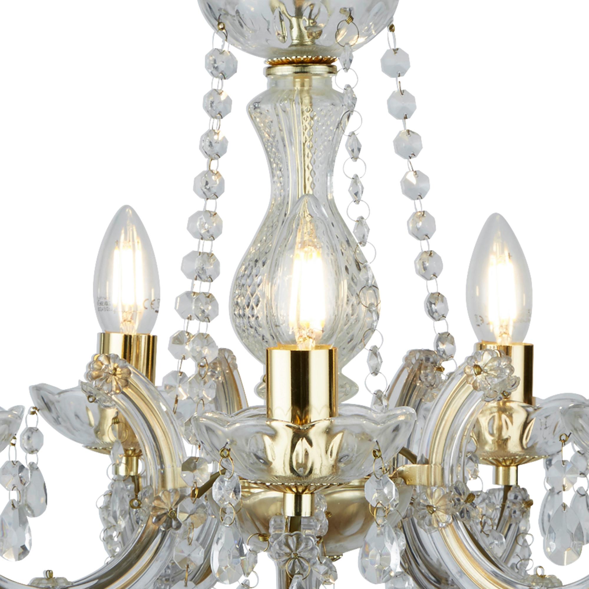 Kronleuchter Marie Therese 5xe14 Golden Kunststoff/Glas - Goldfarben, KONVENTIONELL, Glas/Kunststoff (48/120cm)
