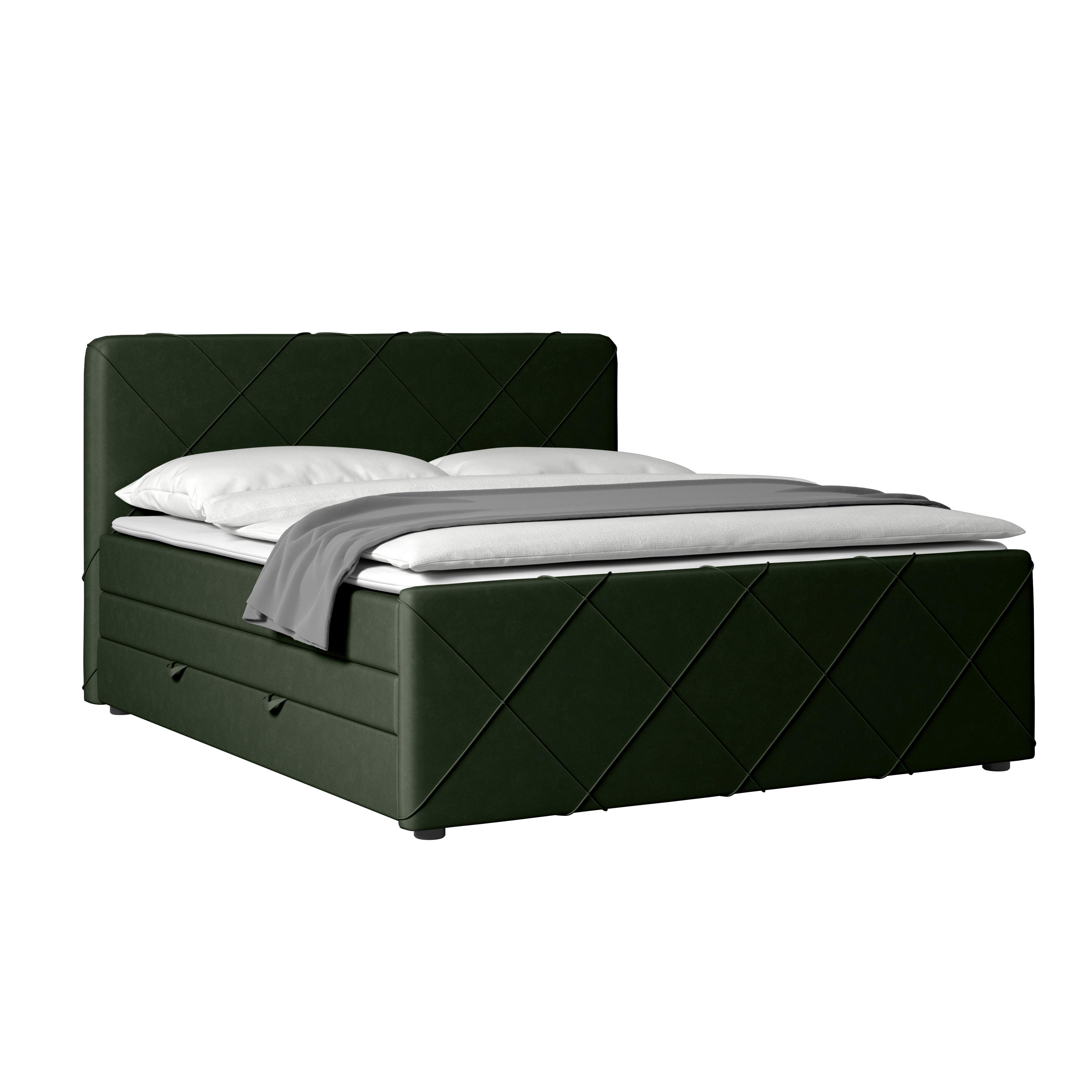 Boxspringbett Cordoba Grün Inkl.bettkasten, L: 180 Cm - Schwarz/Grün, MODERN, Holz/Kunststoff (180/200cm) - MID.YOU