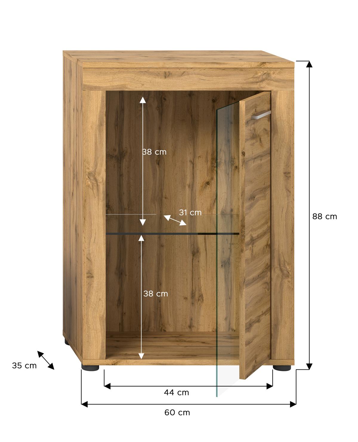 Vitrine Jam Eiche Dekor B: 86 Cm - Eiche Wotan/Schwarz, Design, Glas/Holzwerkstoff (86/60/35cm) - MID.YOU