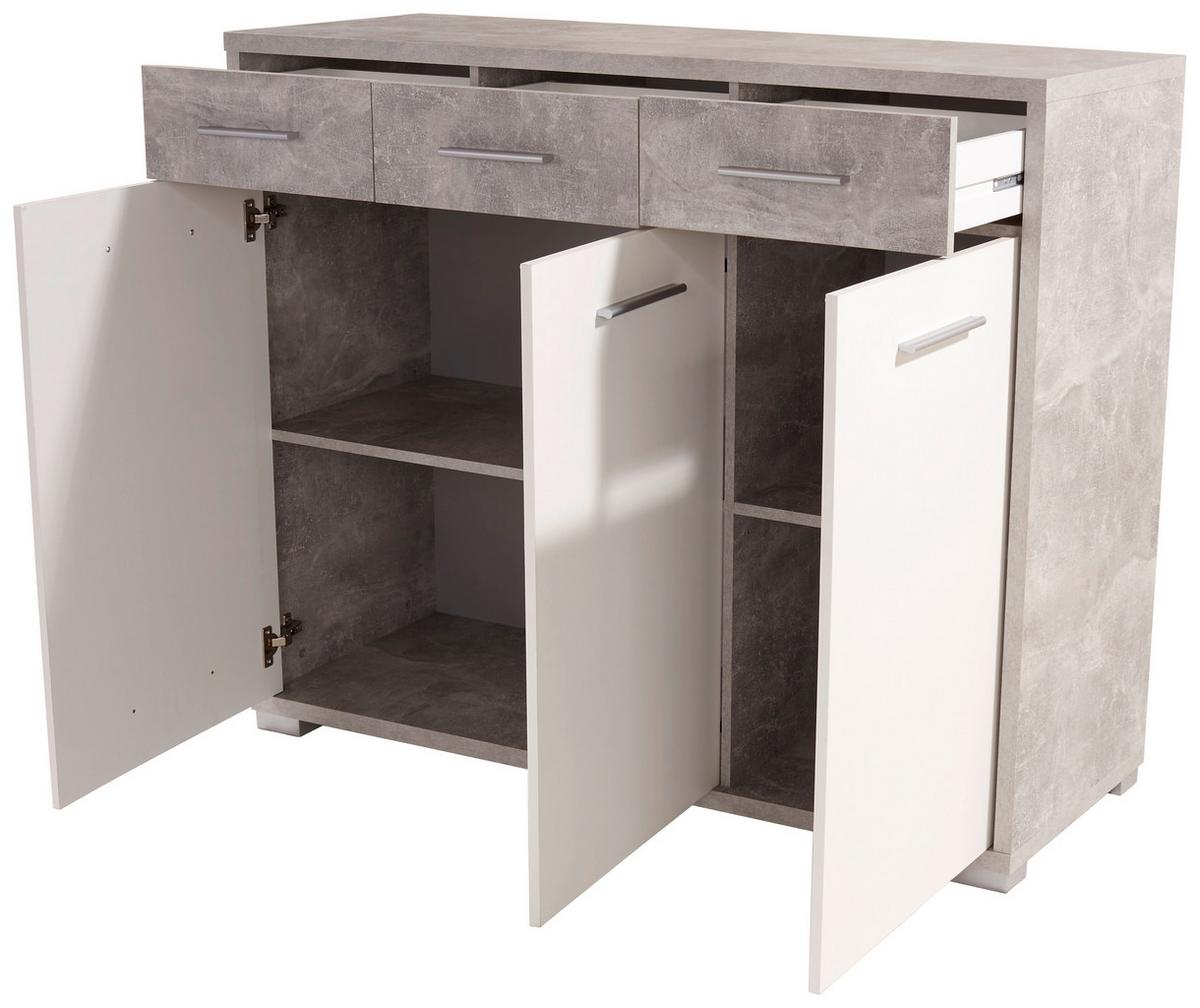 Kommode B 144 cm Q-BIG New, Beton Optik/Weiß - Weiß/Grau, MODERN, Holz (144/105/44cm)