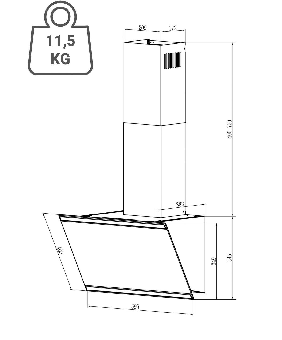 DUNSTABZUGSHAUBE Schwarz B: 59,5cm - Schwarz, Trend, Glas/Metall (59,5/109,5/38,3cm) - Respekta