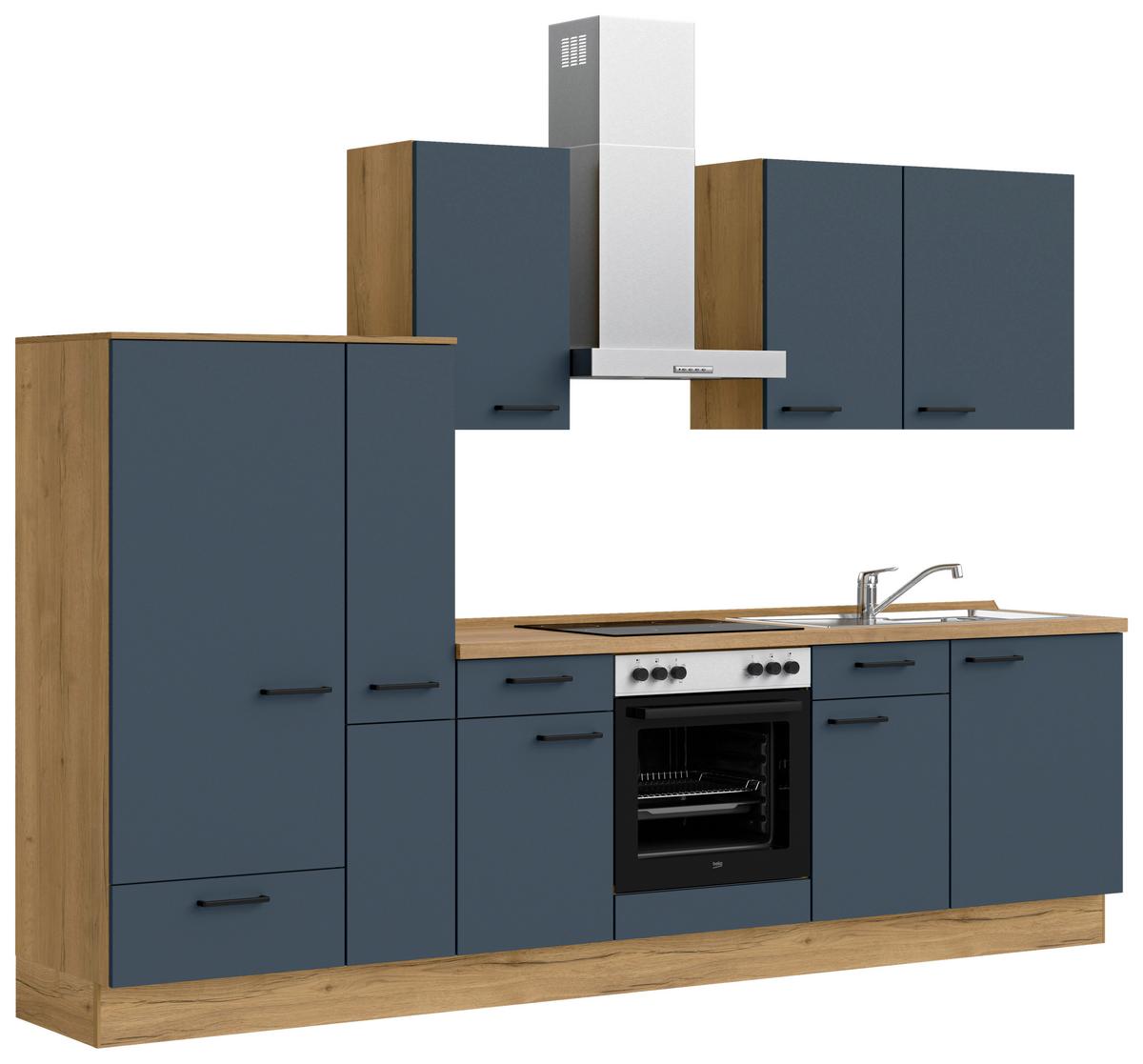 Küchenleerblock Easytouch Low-Line, L7 Links - Blau/Eichefarben, MODERN, Holzwerkstoff (300cm) - Nobilia