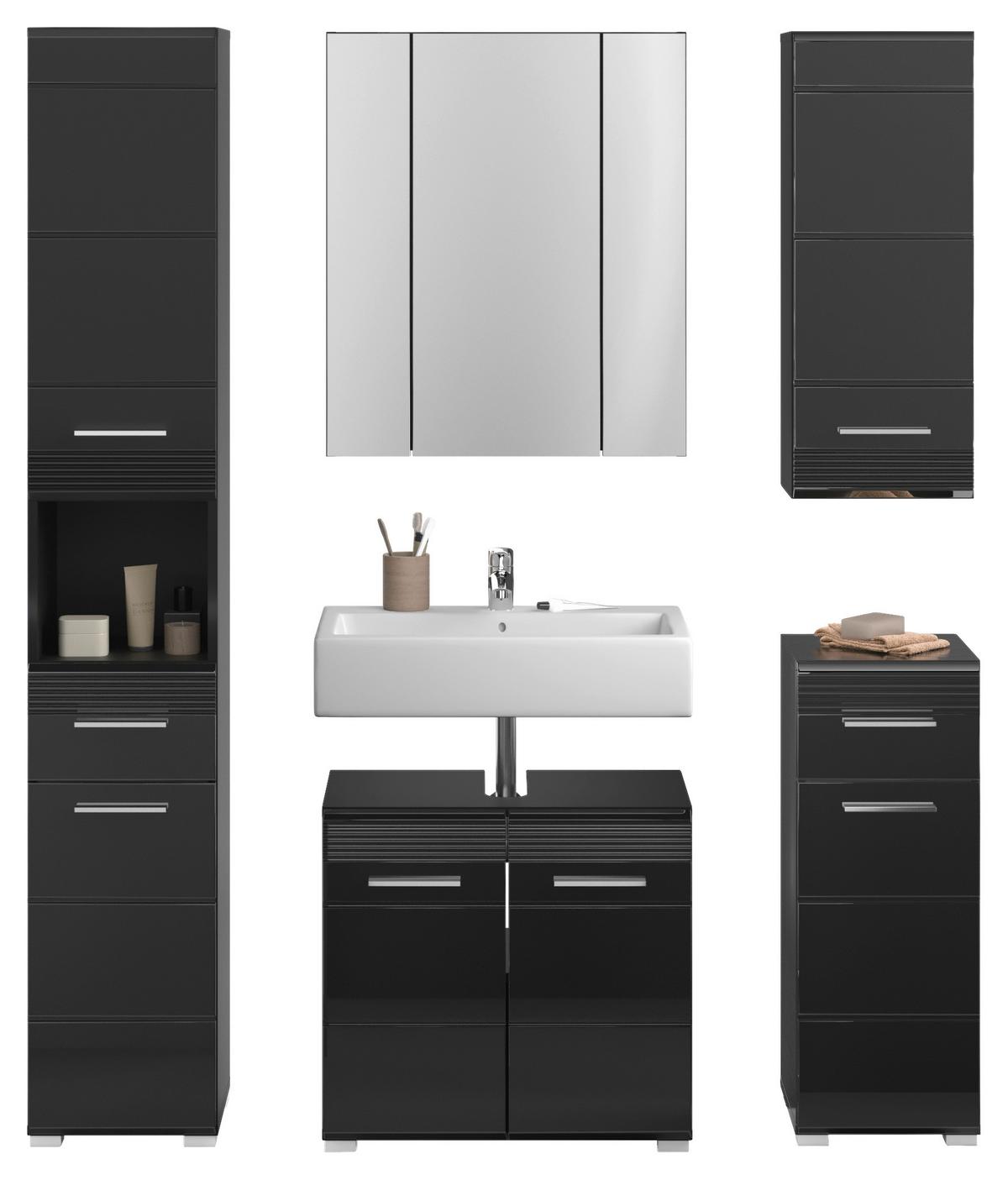 Badezimmer Linus Schwarz Hochglanz - Schwarz Hochglanz/Silberfarben, MODERN, Glas/Holzwerkstoff (120cm) - MID.YOU