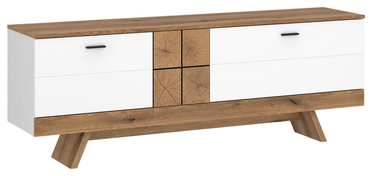 Tv-element Oreta B: 162 Cm Weiß Hochglanz/eichefarben - Eichefarben/Weiß Hochglanz, MODERN, Holzwerkstoff (162/61,4/45cm)