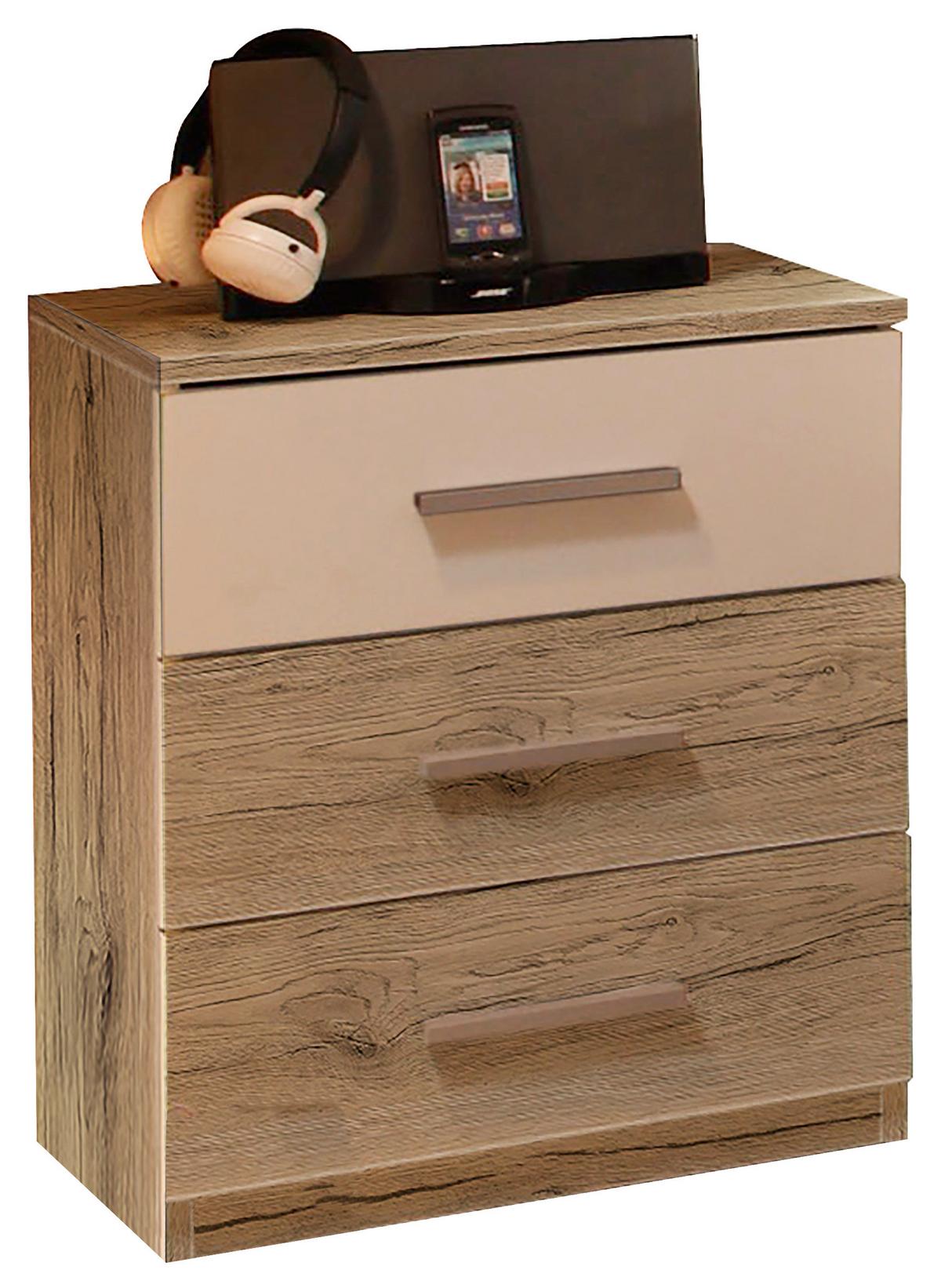 NOČNÝ STOLÍK MARS - farba duba/hliníková, Modern, kompozitné drevo/plast (46/56/41cm)
