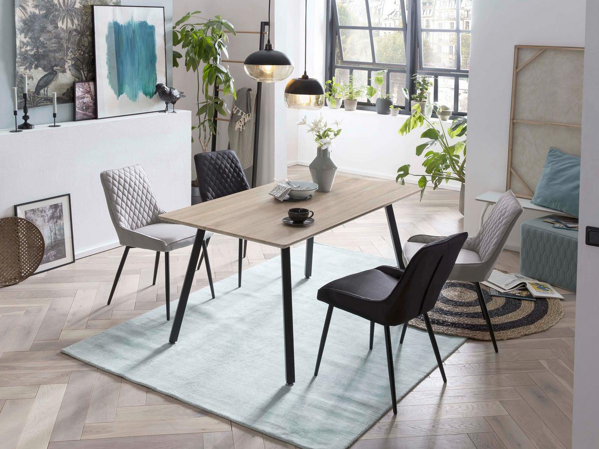 Stuhl-set Hellgrau, B: 52cm - Hellgrau/Schwarz, Design, Textil/Metall (52/86/56cm) - Livetastic