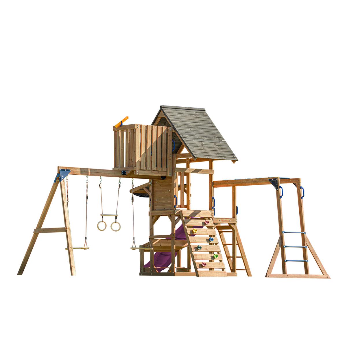 Spielturm mit Rutsche Lila - Anthrazit/Lila, Basics, Holz/Kunststoff (482/500/338cm) - Ambia Garden