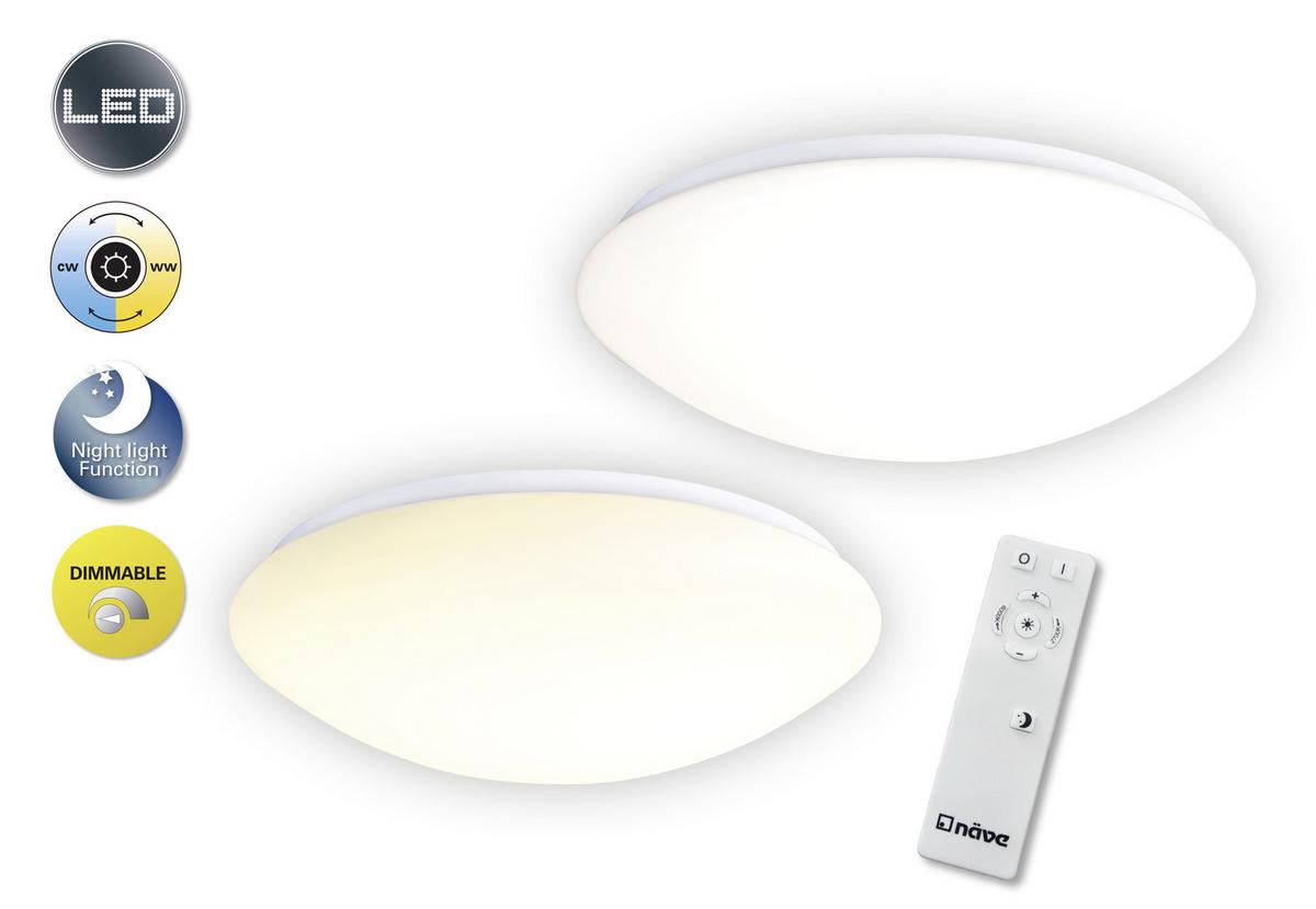 LED-Deckenleuchte Ø 35 cm Rund dimmbar mit Fernbedienung - Weiß, Basics, Kunststoff/Metall (35/11cm) - Näve