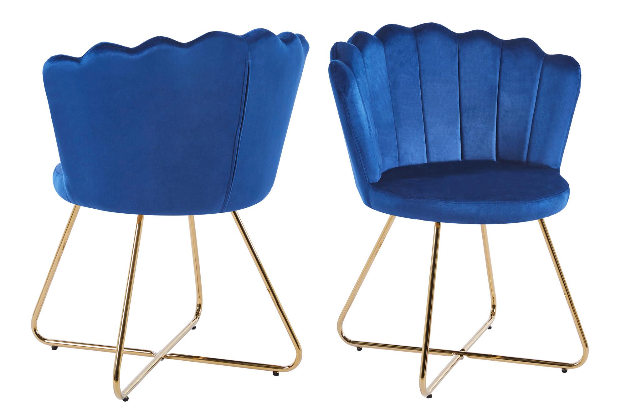 Stuhl-Set Dunkelblau B: 69,5 cm - Goldfarben/Dunkelblau, MODERN, Textil/Metall (69,5/85/66cm) - Livetastic