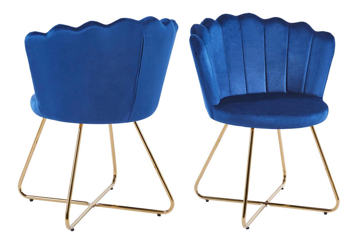 Stuhl-Set Dunkelblau B: 69,5 cm - Goldfarben/Dunkelblau, MODERN, Textil/Metall (69,5/85/66cm) - Livetastic