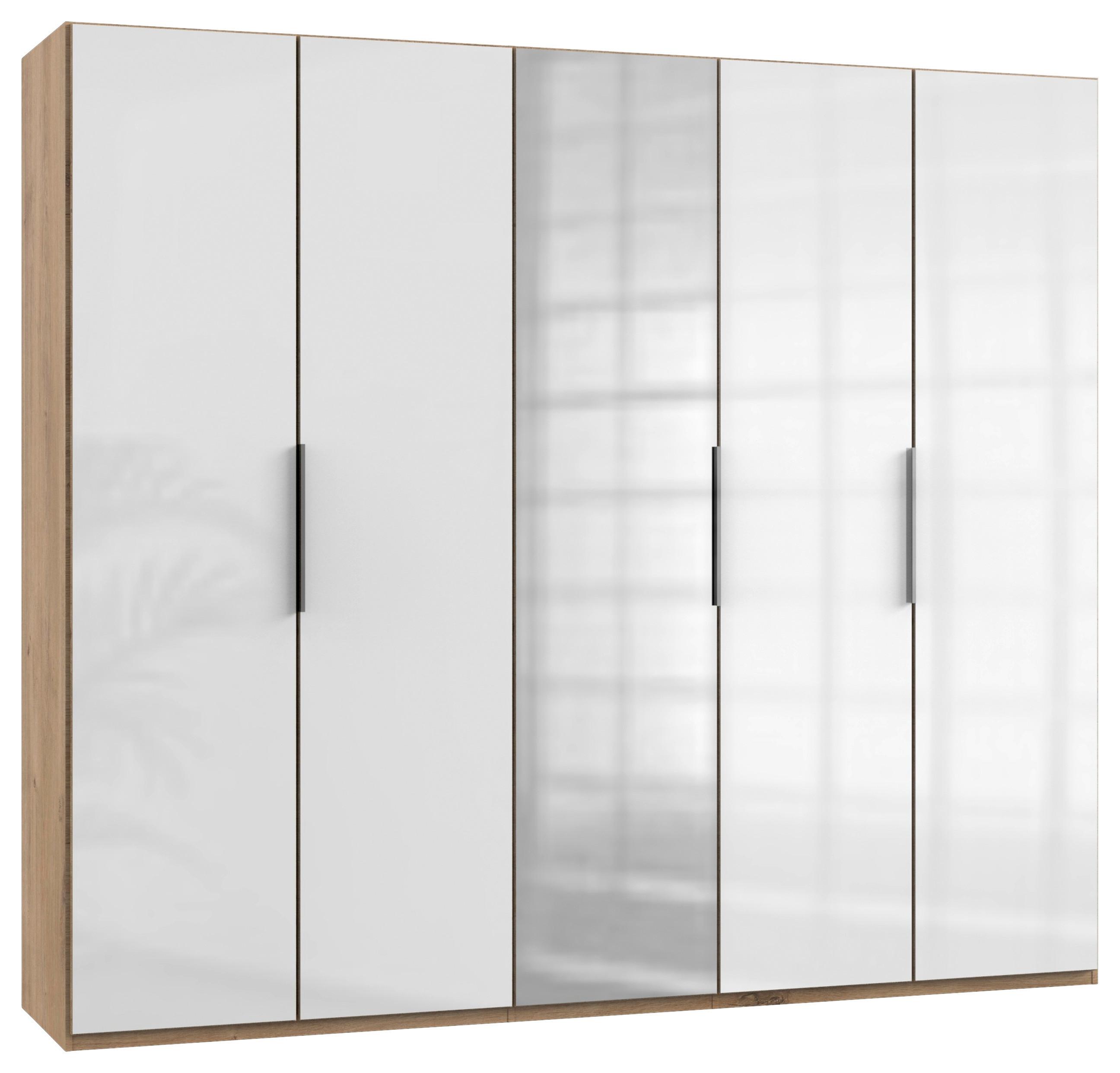 Šatníková skriňa LEVEL 36 D - biela s vysokým leskom/farba duba, Modern, kompozitné drevo (250/216/58cm) - MID.YOU