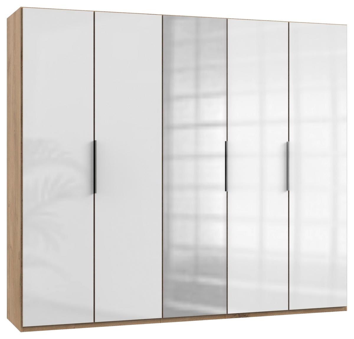 Šatníková skriňa LEVEL 36 D - biela s vysokým leskom/farba duba, Modern, kompozitné drevo (250/216/58cm) - MID.YOU