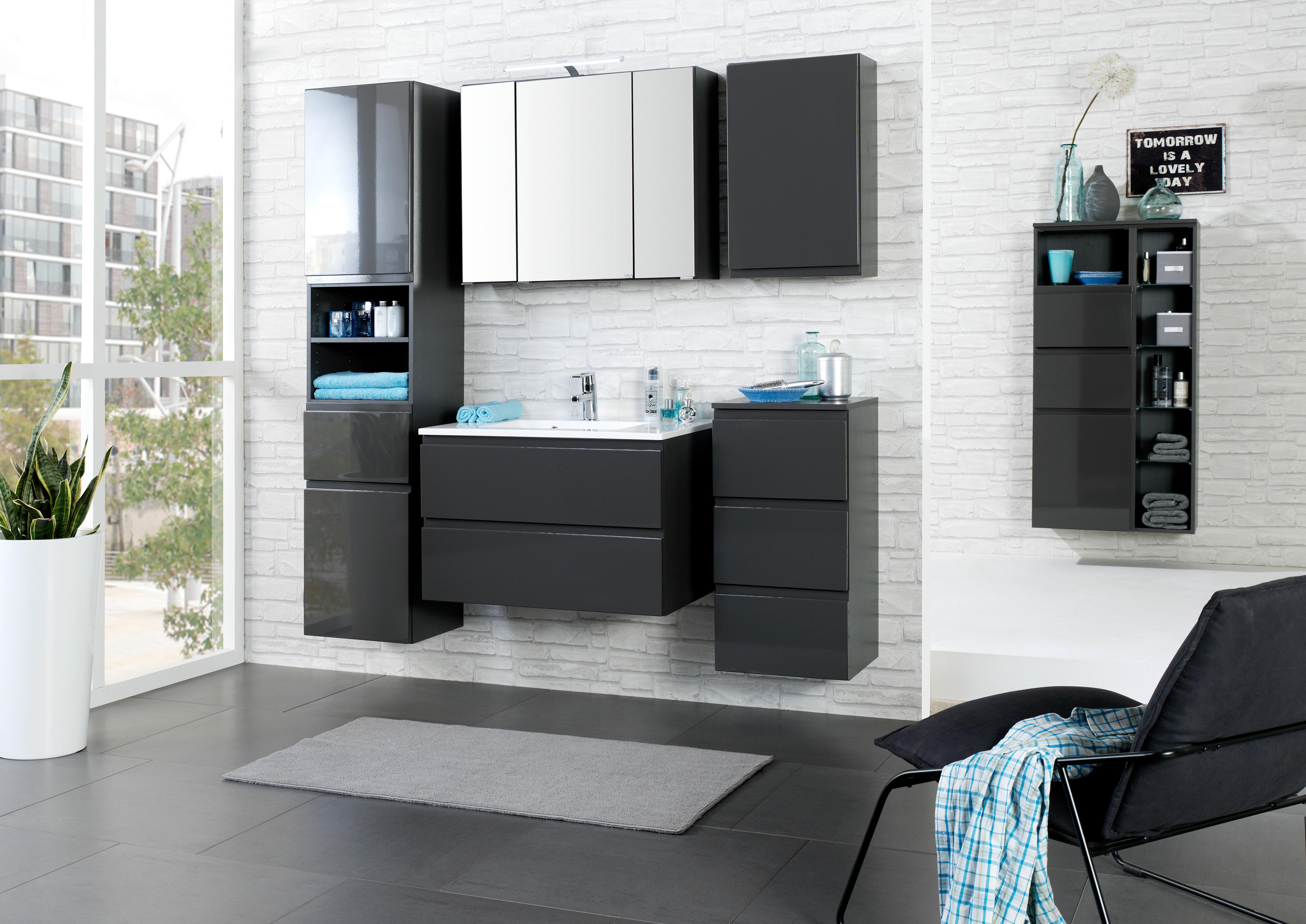 Badmöbel-Set 2--Teilig. inkl. LED Cardiff B: 80 cm, Graphit