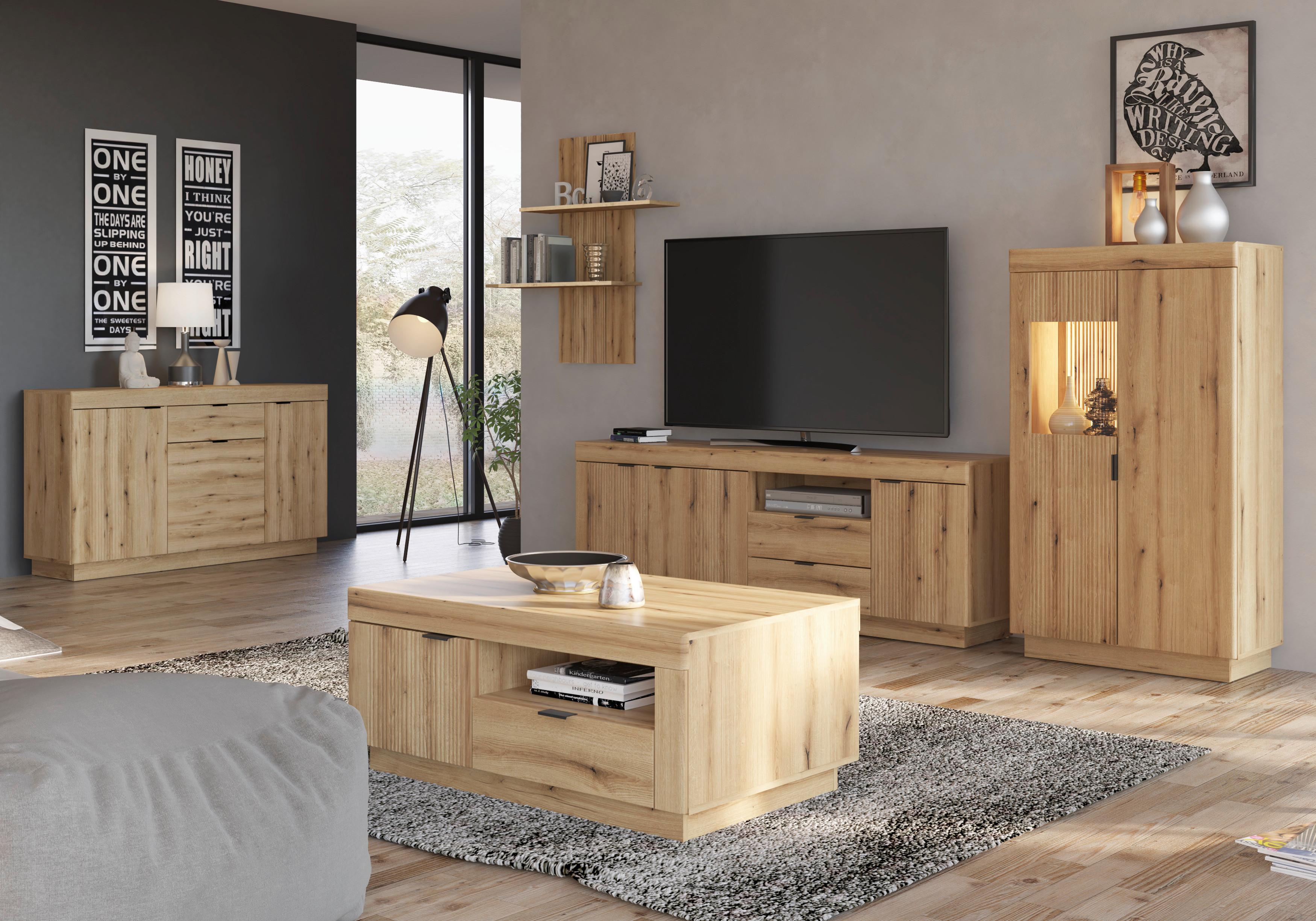 Vitrine Delamar Eichefarben Dekor B: 80,4 Cm - Eichefarben/Schwarz, Trend, Glas/Holzwerkstoff (80,4/140,2/39,6cm)