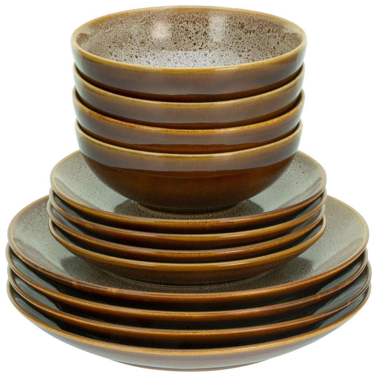 Tafelservice Keramik 4 Personen Geschirr Set - Cognac, Keramik - Creatable