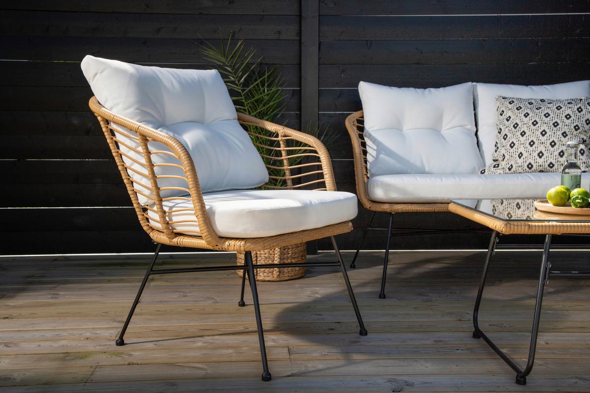 Loungegarnitur Viga - Beige/Schwarz, KONVENTIONELL, Glas/Kunststoff - Gardenson