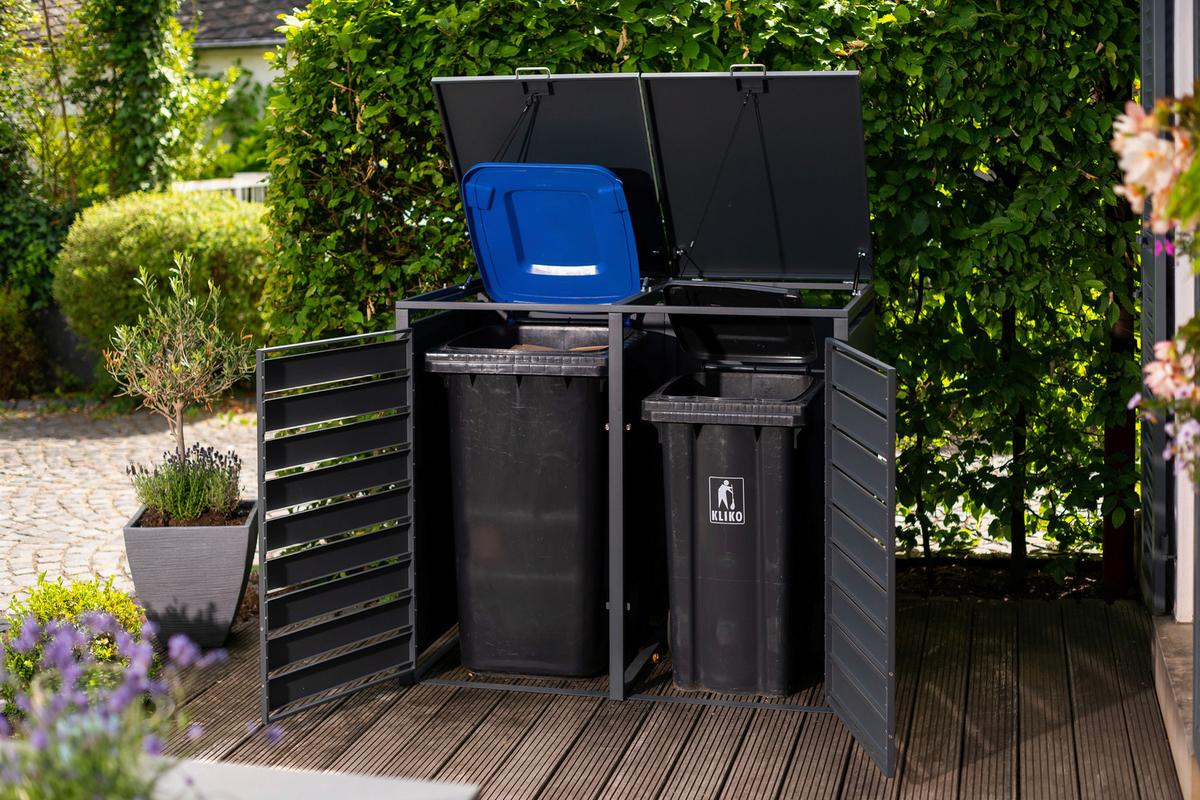 Mülltonnenbox Mülltonnenbox 2-Fach 240 Liter - Anthrazit/Naturfarben, Basics, Metall (80/116/132cm)