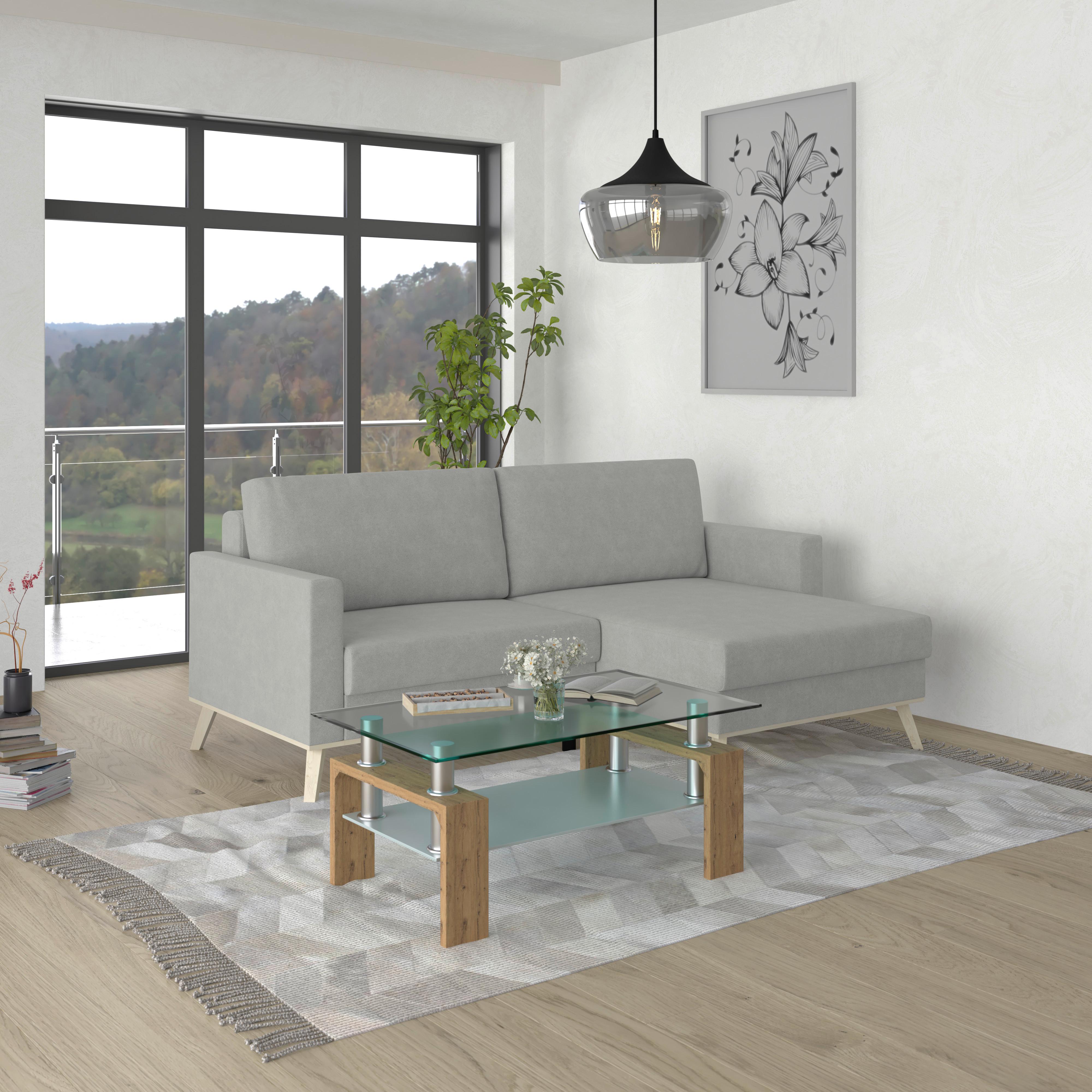 Ecksofa Carini - Eichefarben/Hellgrau, Basics, Textil (222/152cm)