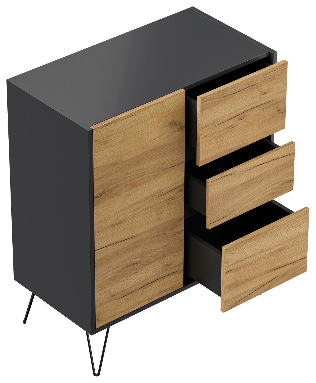 Sideboard Posseik Industrial Graphitfarben/Eichef. B: 79 cm - Eichefarben/Schwarz, Design, Holzwerkstoff (79/93,6/40,6cm) - P & B