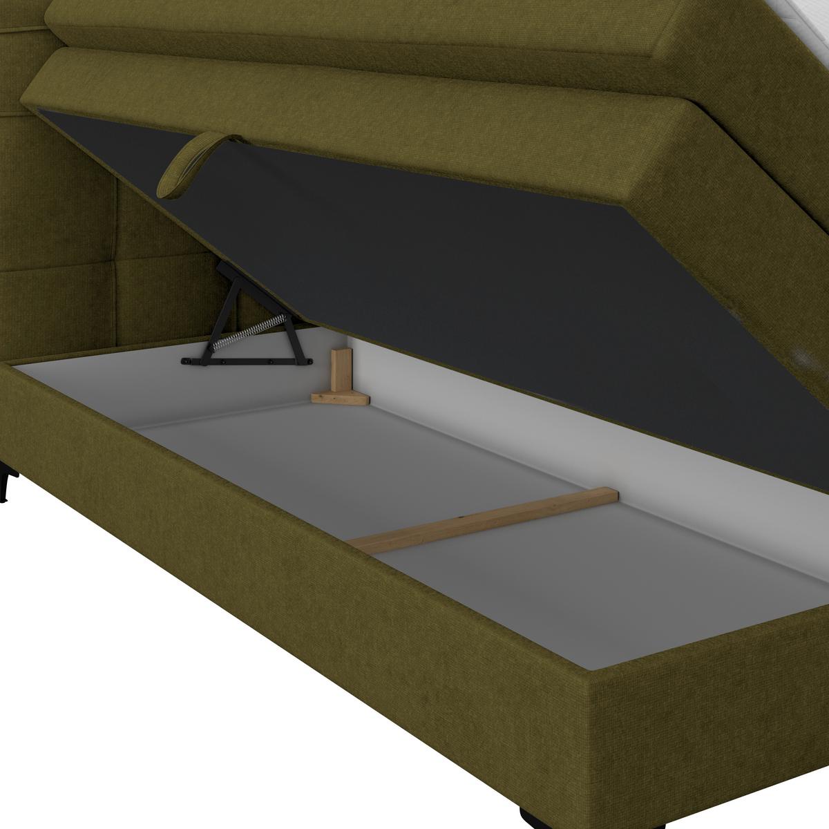 Boxspringbett MITTO Moosgrün 140x200 cm - Schwarz/Grün, KONVENTIONELL, Textil/Metall (140/200cm)