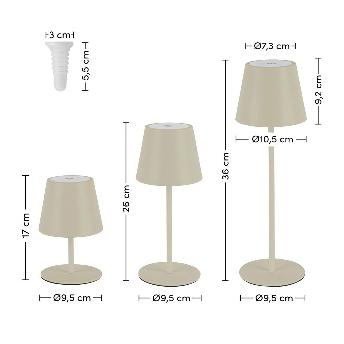 STOLNÍ LAMPA NA BATERIE NOEMI - pískové barvy, Konvenční, kov/plast (10,5/17-36cm) - Mömax
