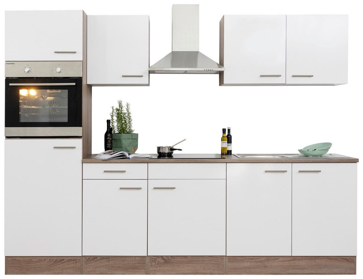 Küchenzeile mit Geräten B: 270 cm Weiß/Eiche Dekor - Eichefarben/Weiß, Design, Holzwerkstoff (270cm) - Respekta