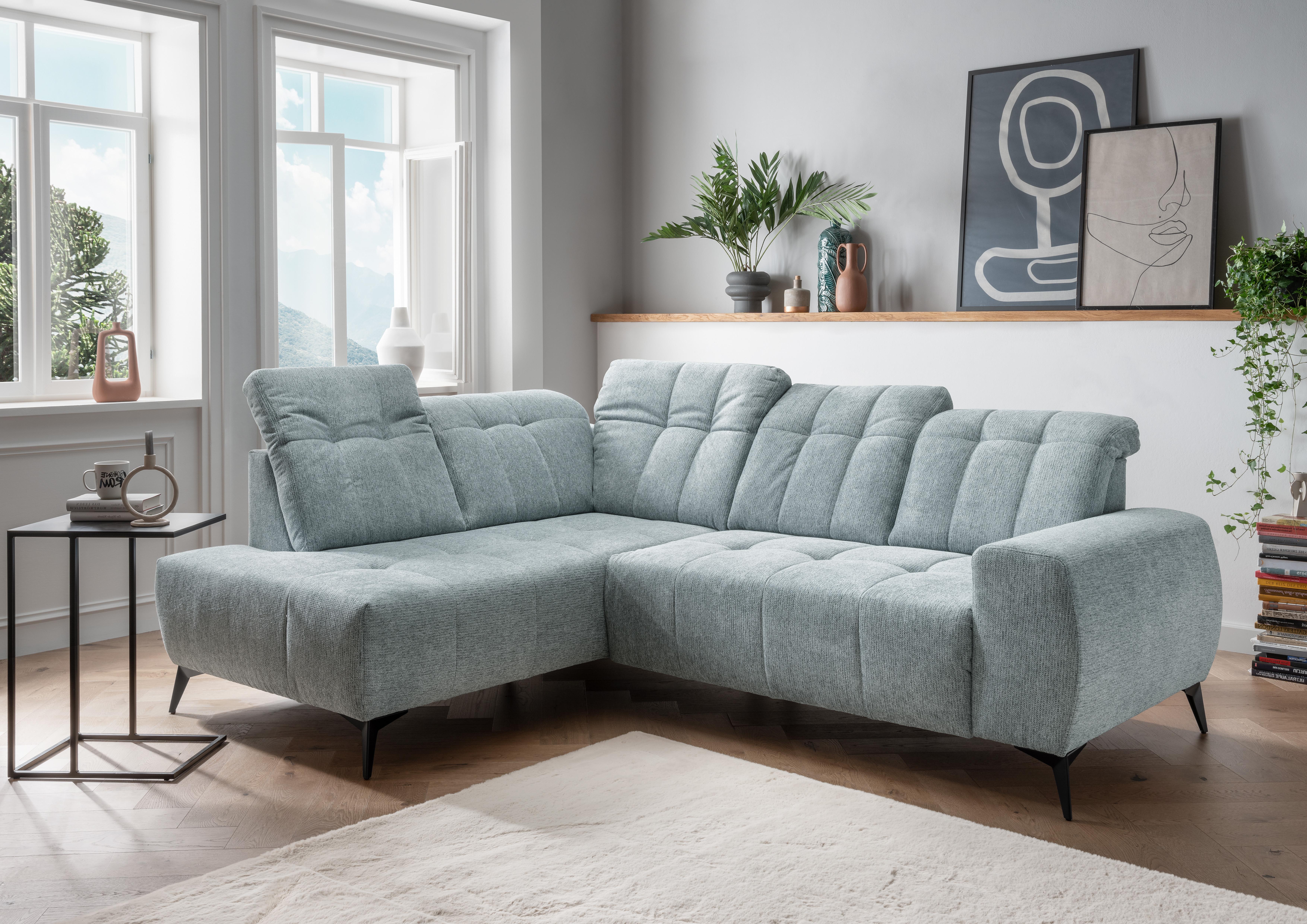 Ecksofa mit USB Anschluss Sano, Mintgrün, S: 200x261 cm - Schwarz/Mintgrün, MODERN, Textil (200/261cm) - Livetastic