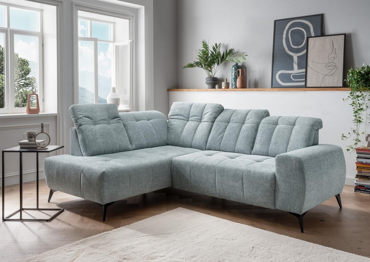 Ecksofa mit USB Anschluss Sano, Mintgrün, S: 200x261 cm - Schwarz/Mintgrün, MODERN, Textil (200/261cm) - Livetastic