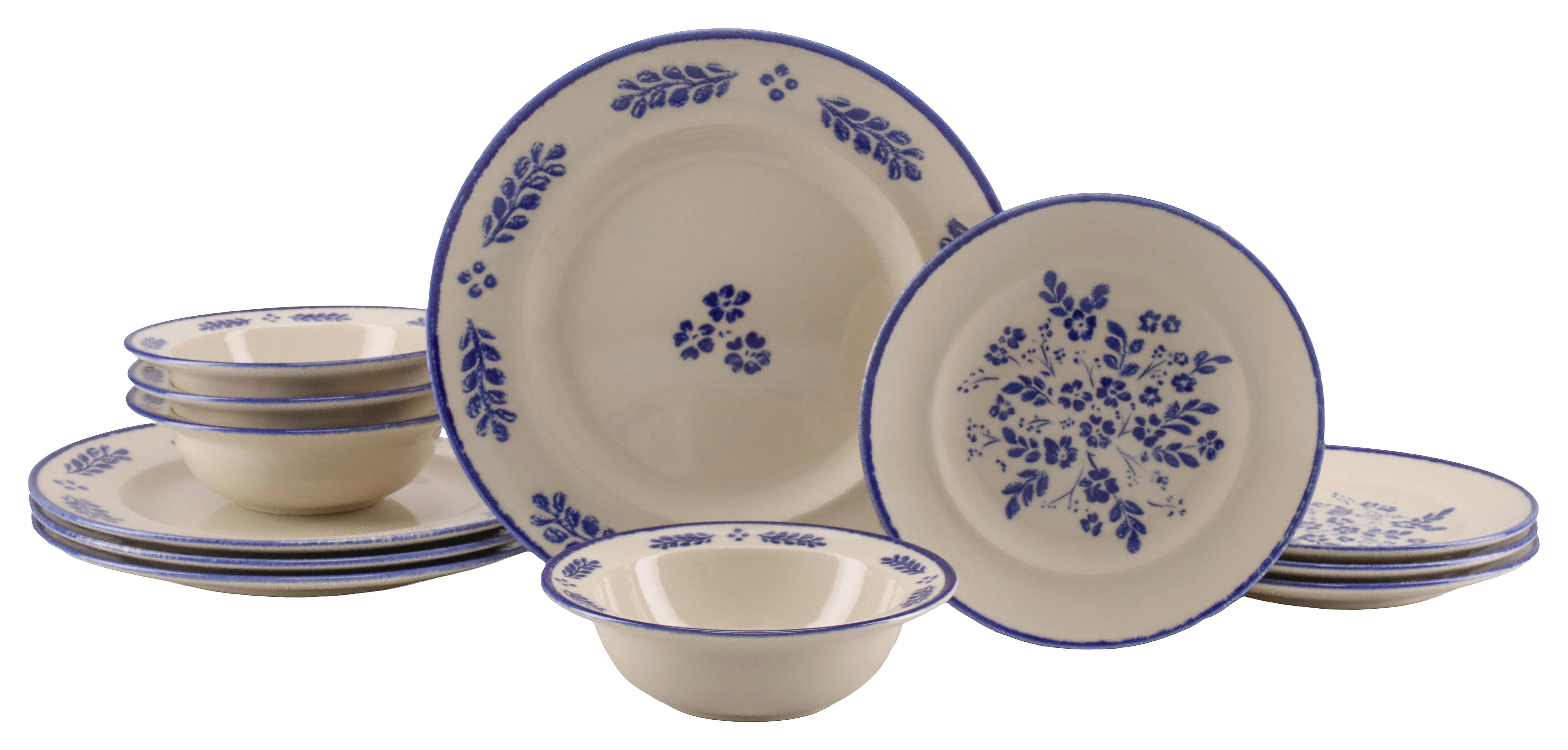 Tafelservice Rondo Steinzeug, Weiß/Blau, 12 -Teilig. - Blau/Weiß, Basics, Keramik - Creatable