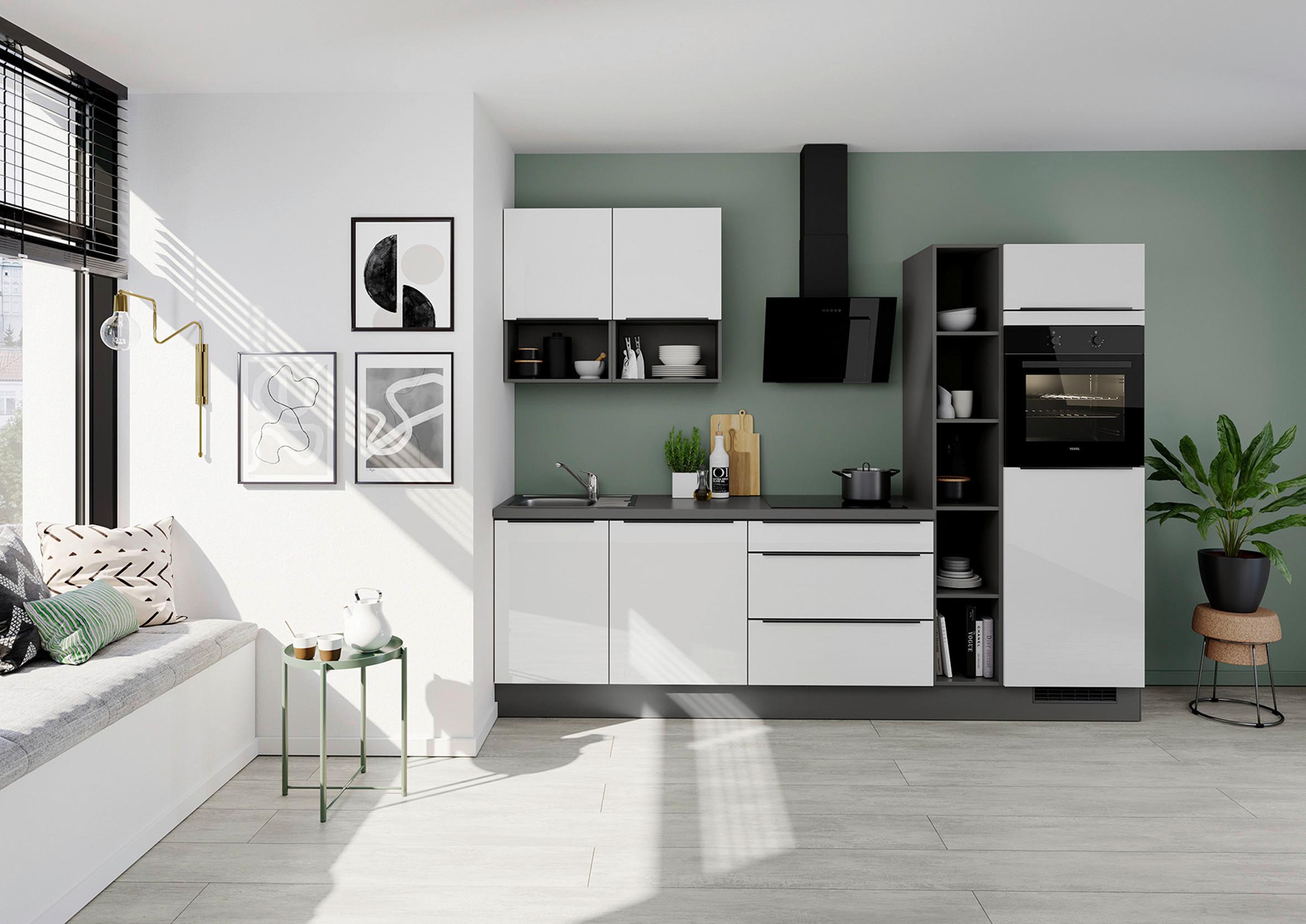 Küchenleerblock Ip4050 - Weiß Hochglanz/Dunkelgrau, Design, Holzwerkstoff (280cm) - Impuls