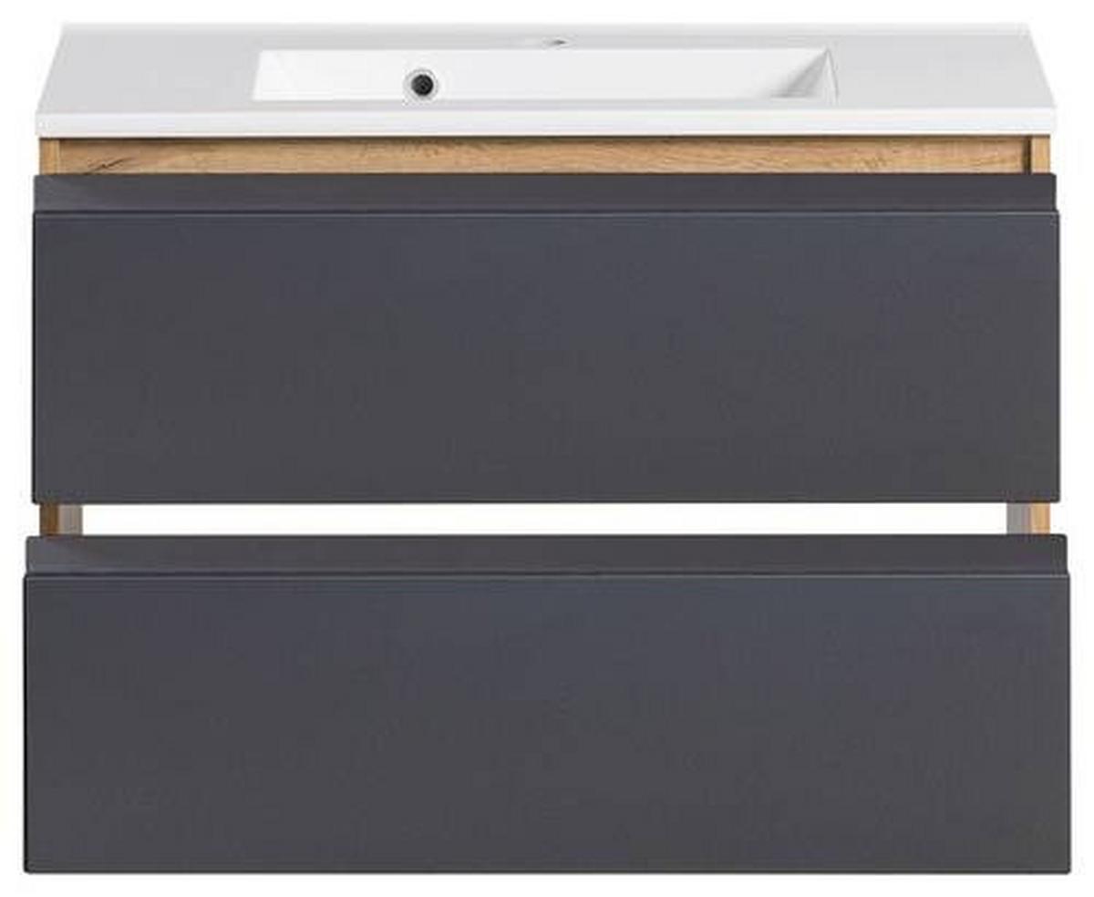 Waschbecken Mit Unterschrank Varese B: 80 Cm Grau/eiche - Eiche Wotan/Weiß, MODERN, Holzwerkstoff/Stein (80cm) - Held