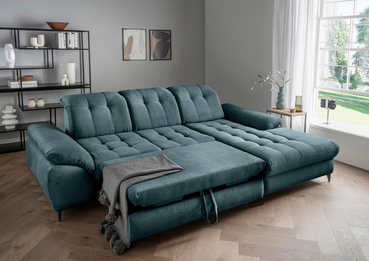 Eckschlafsofa Delphino, Petrol S: 273x189 cm - Petrol/Schwarz, MODERN, Textil (273/189cm) - Livetastic