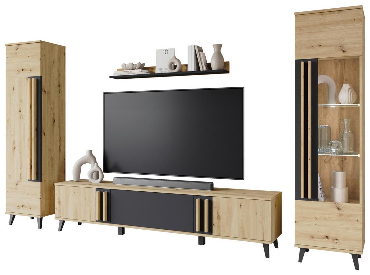 OBÝVACÍ STĚNA HELSINKI 02 - černá/dub artisan, Trend, kompozitní dřevo/plast (260/159,5/33cm)