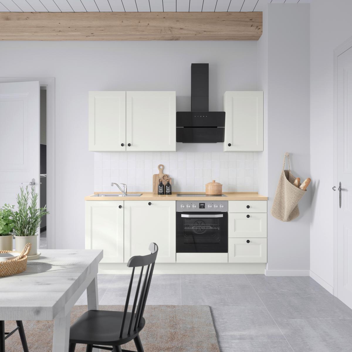 Kuchynská linka 210 cm, biela/dekor dub Sierra - čierna/biela, Modern, kov/kompozitné drevo (210cm) - Nobilia