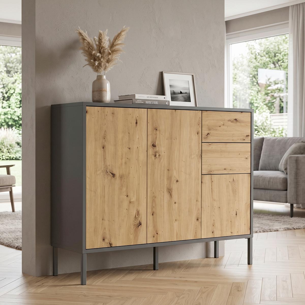 Kommode Mailand Anthr./Eiche Dekor B: 105,5cm - Anthrazit/Eiche Artisan, MODERN, Holzwerkstoff (105,5/86/33cm) - MID.YOU