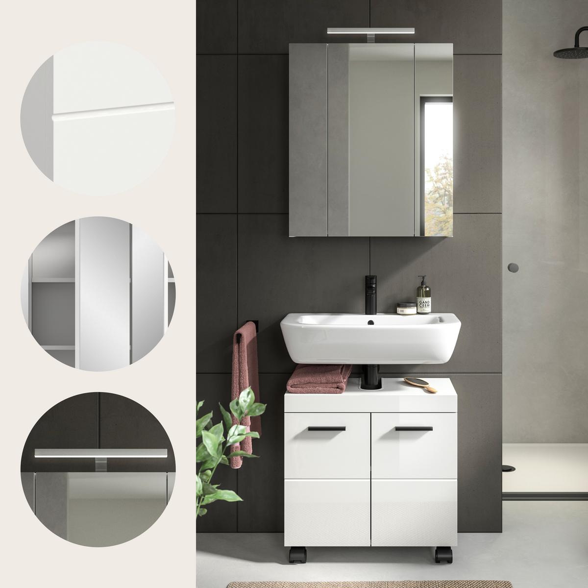 Badezimmer Nova Weiß B: 60cm - Weiß Hochglanz/Schwarz, Trend, Glas/Holzwerkstoff (60cm) - MID.YOU