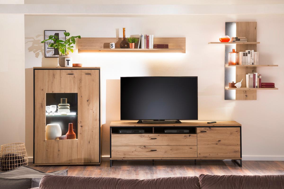 Wohnkombination 4-tlg. Buenos Aires Anthrazit/eichefarben - Eichefarben/Anthrazit, Design, Glas/Holzwerkstoff (337/210/50cm) - MID.YOU